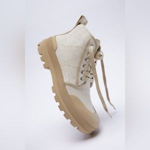ZARA Low Heel Laced Fabric Ankle Boots - US 7.5 [LAST ONE]